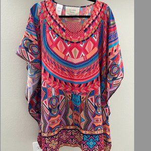 Multi Color 70s Inspired Beach Caftan Cover Up